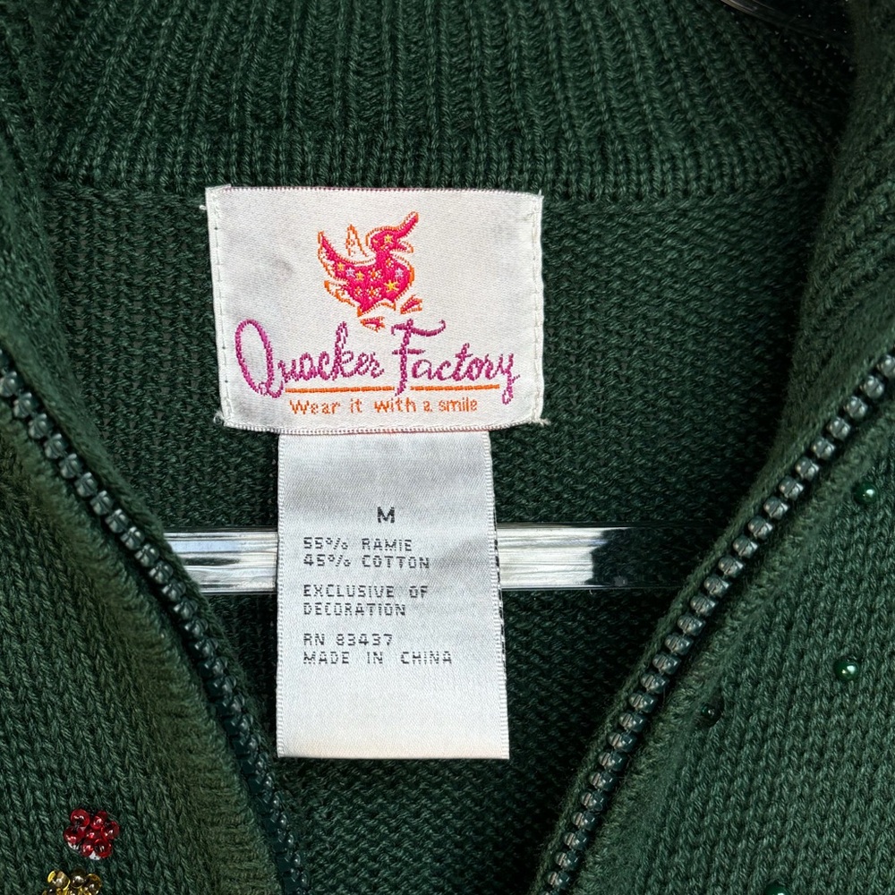VTG Cardinal Winter Holiday Christmas Sweater Zip-up Cardigan Beaded Sequins Med - Picture 3 of 14